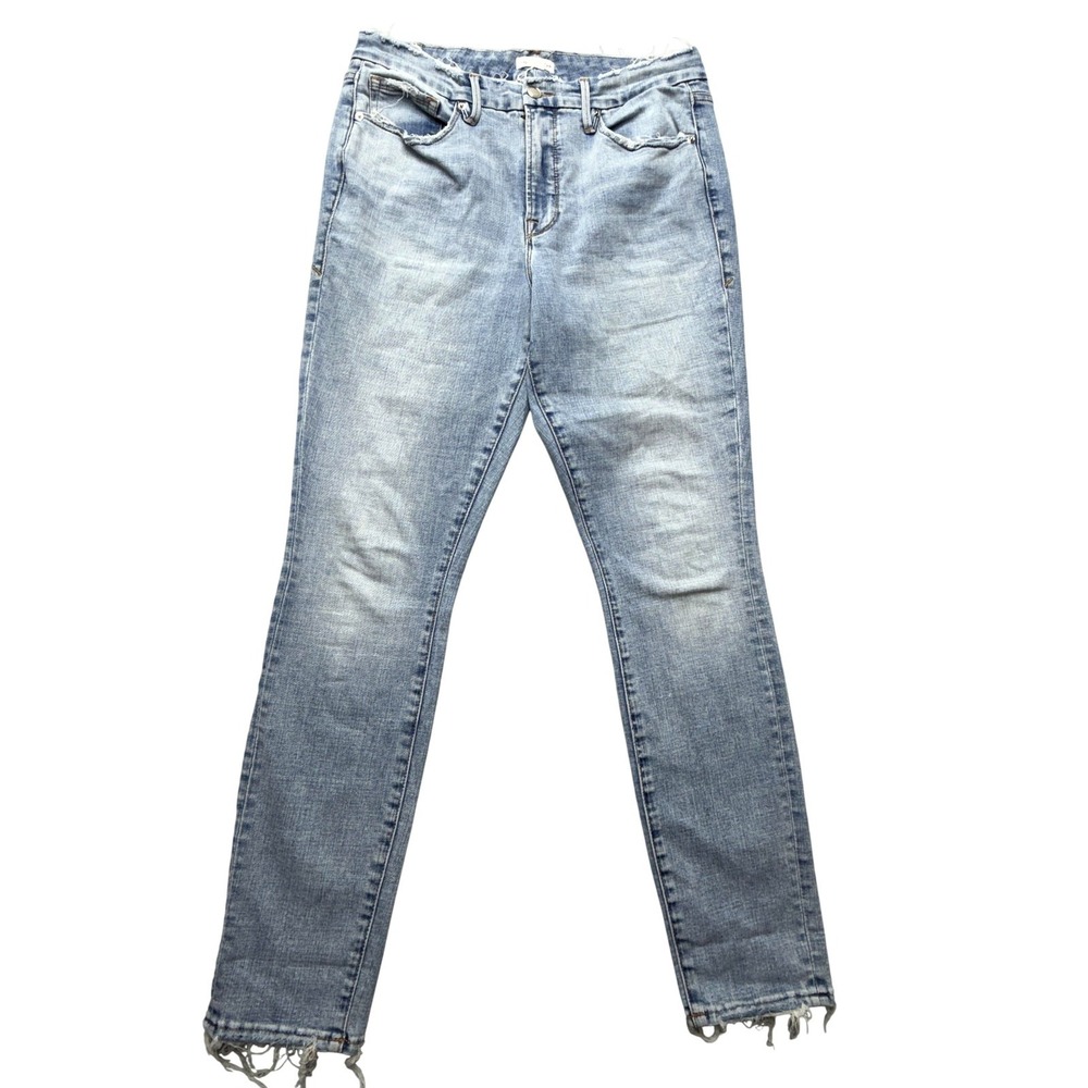 Good American Skinny Jeans Womens 14/32 Light Wash High Rise‎ Raw Hem Stretch